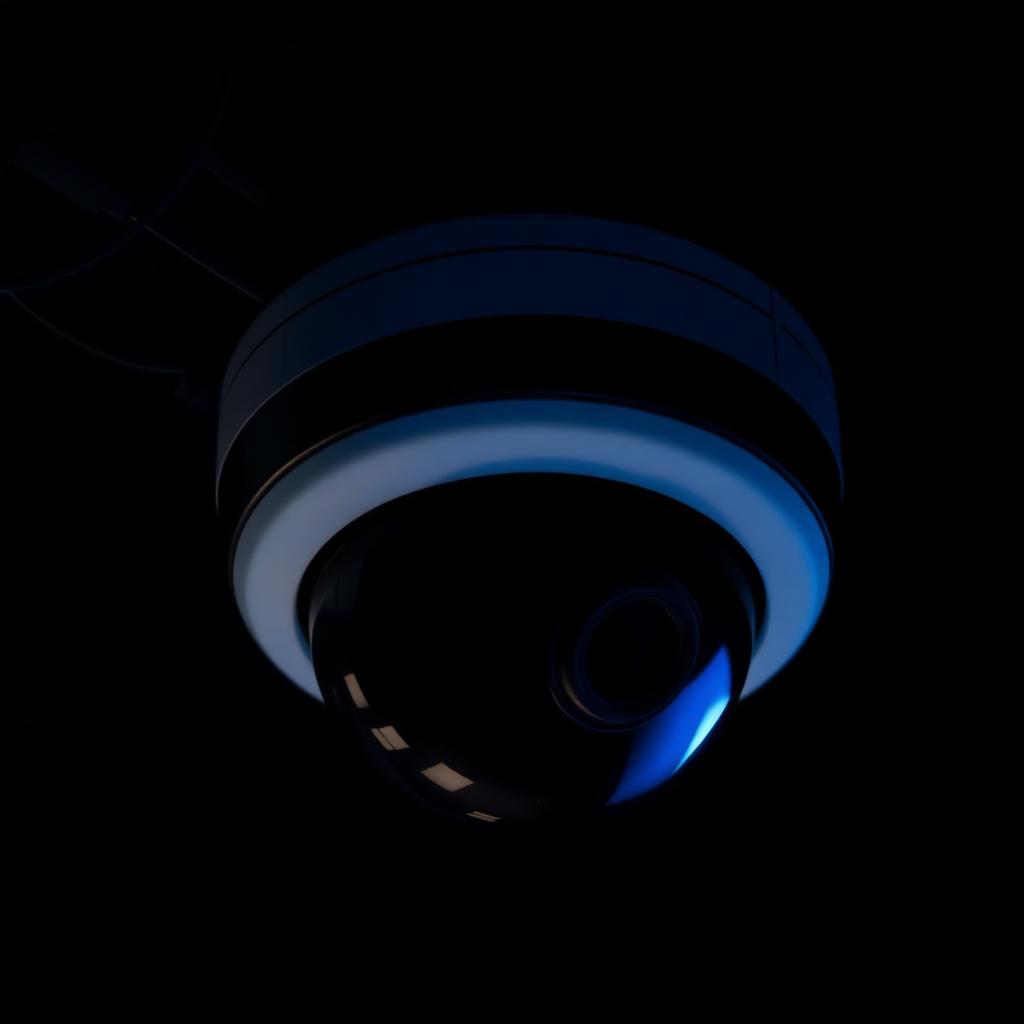 Modern dome IP CCTV camera with blue accent lighting